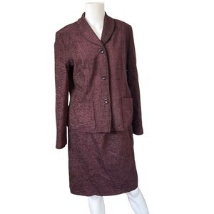 Talbots Skirt Suit Set Blazer Woven Purple Wool Blend Career Office Size 6 / 8
